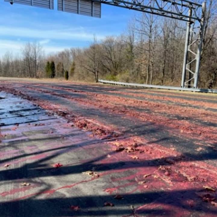 A trailer hauling chicken waste products crashed, spilling its contents all over Route 55 and causing a HazMat situation in Gloucester County on Monday, Feb. 27.