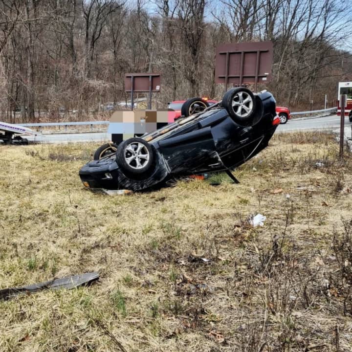 A vehicle flipped over on the Taconic State Parkway southbound in Millwood.