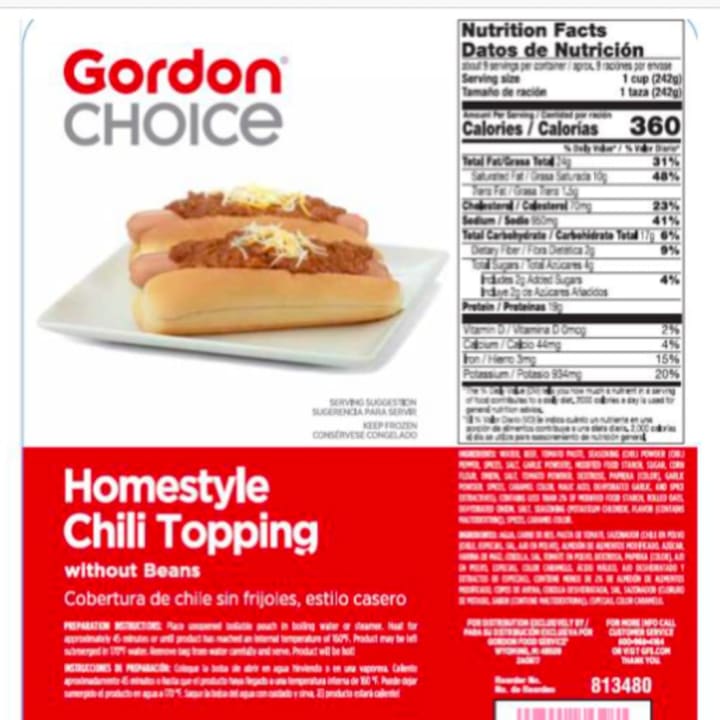 RTE Homestyle Chili Topping packages.