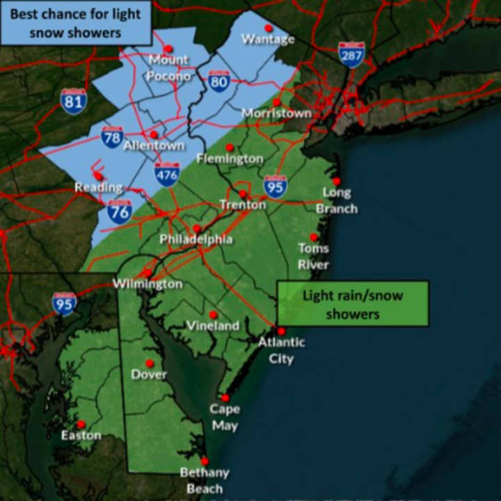 Dec. 6 snow flurries across North Jersey and the Lehigh Valley.
