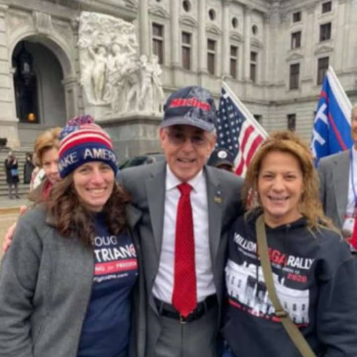 Capitol Rioters, left to right: Pauline Bauer, unidentified man, Sandy Pomeroy Weyer.
