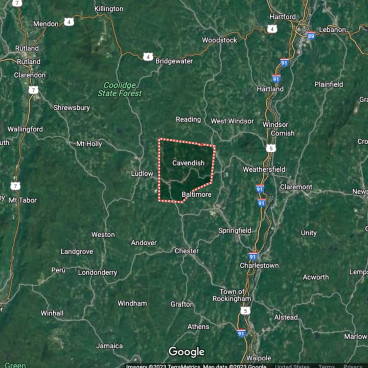 Cavendish, Vermont (marked in red).
