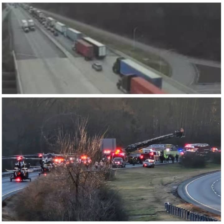 The traffic delays in Pennsylvania (top) due to the crash in Maryland (bottom).