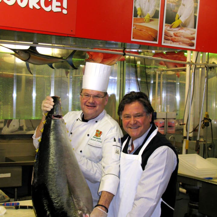 Chef Michael Luboff, left, with Stew Leonard Jr.