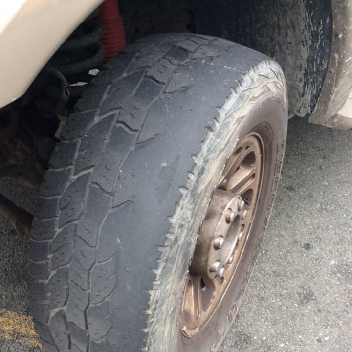 A worn tire was discovered Thursday during a joint commercial vehicle safety check between Suffern police and the state Department of Transportation.