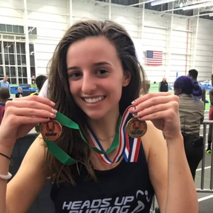 Tess Stapleton of Southport won two medals, including gold in the long jump, at the USA Hershey National Youth Indoor track and field championships.