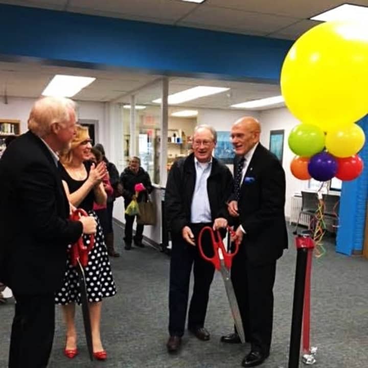 Mayor Ron Belmont, right, helped celebrate the West Harrison Library&#x27;s grand reopening this Monday.
