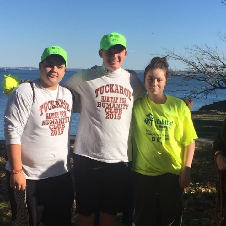 James Tulotta, Brian Baker, and Maria Kyriakakos are members of Tuckahoe High School&#x27;s Habitat for Humanity Club. The club was recently recognized by the Optimum Community Charity Champions program for its volunteer efforts.