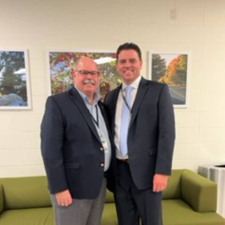 Neil Boyle (right), the next superintendent of PNW BOCES, pictured with Board President Richard Kreps (left).