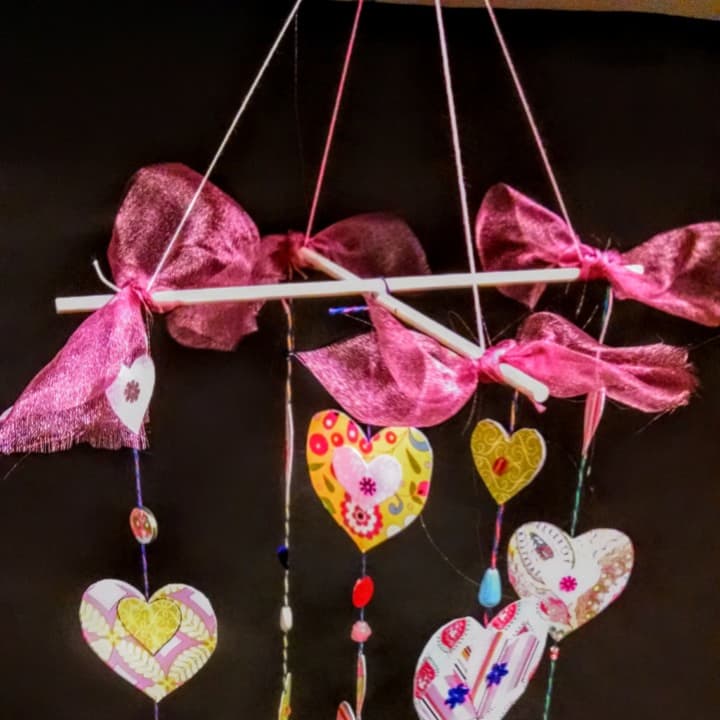 Older kids can make Valentine&#x27;s Day mobiles at the Edith Wheeler Memorial Library.