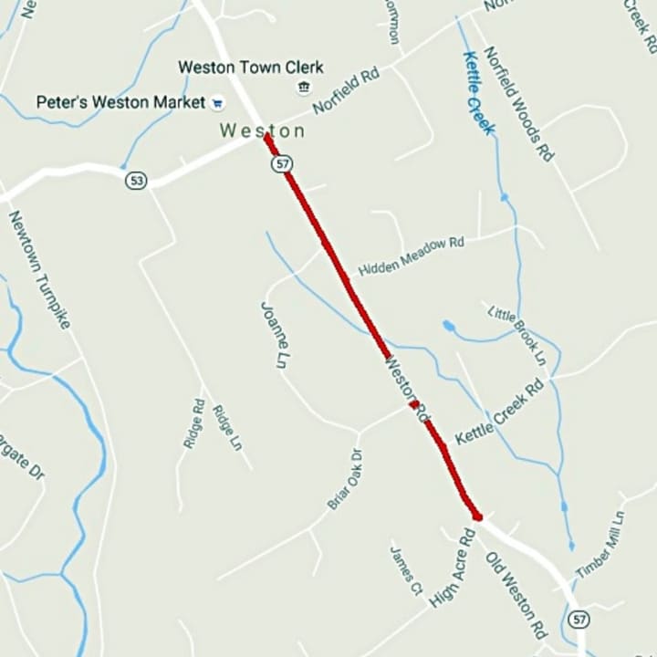 Road work will continue on the Weston Road project through December -- though now only during the day. The work is on two parts of this stretch of road, as two culverts are replaced, one at a time.