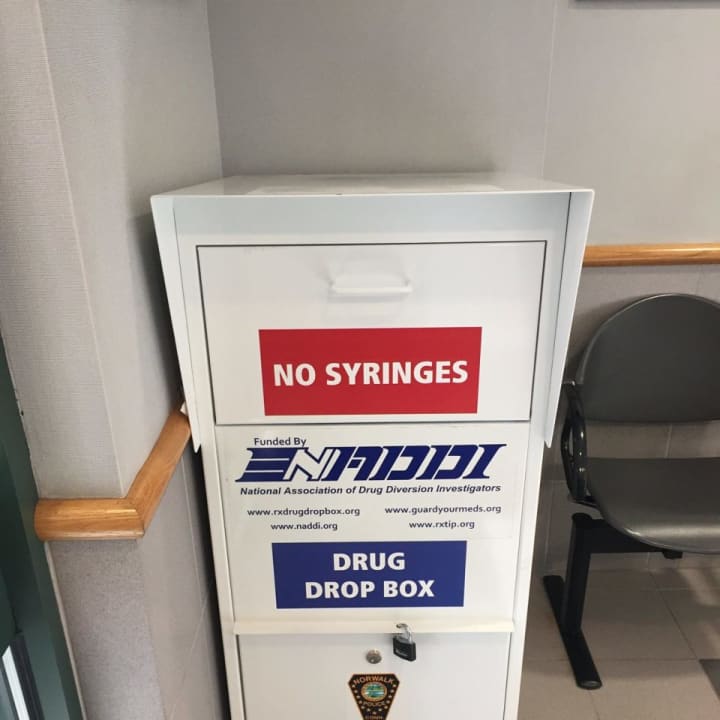 Norwalk residents are encouraged drop off unused prescription drugs in this drop box at the Norwalk Police Deparment headquarters, 1 Monroe Ave.