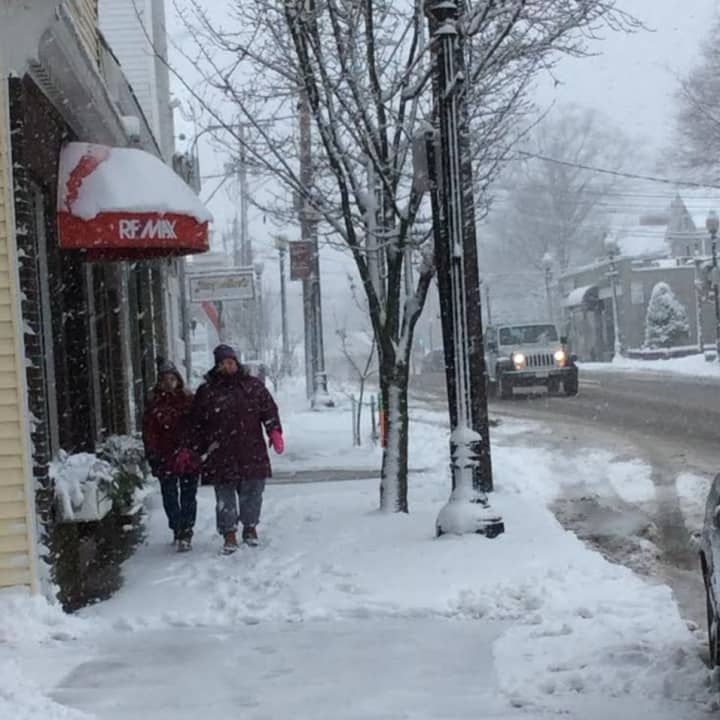 Friday morning&#x27;s heavy snow isn&#x27;t stopping these two women from taking a walk all along Greenwood Avenue in downtown Bethel.