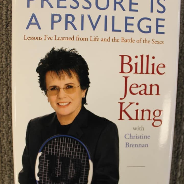This signed copy of tennis great Billie Jean King&#x27;s &quot;Pressure is a Privilege&quot; will be up for grabs at the Pequot Library Black Friday/Saturday Book Sale.