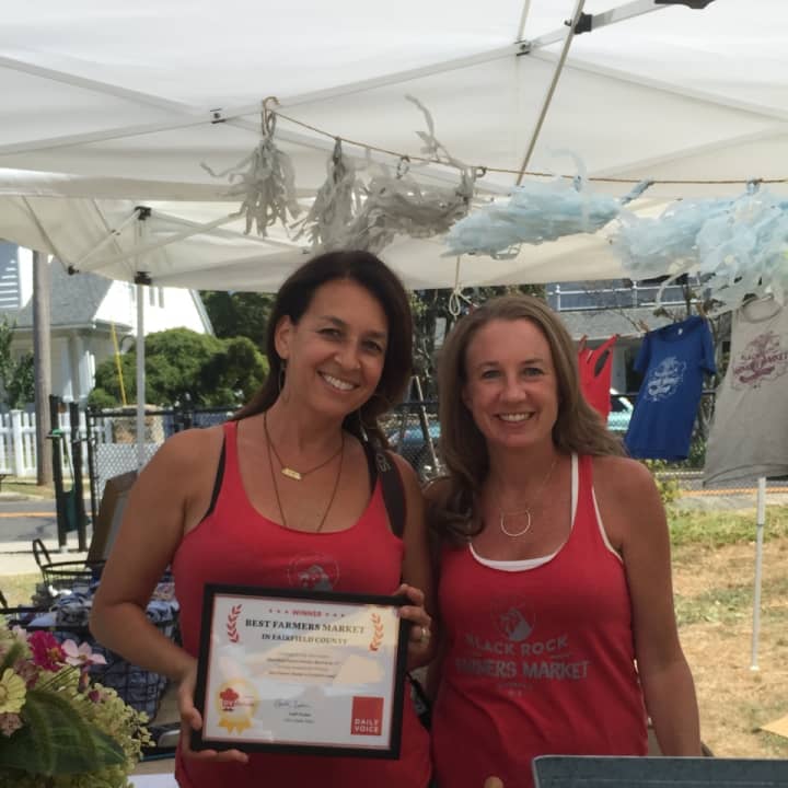Karyn Leito, left, and Michelle Margo, right, co-founders of the Black Rock Farmers Market in Bridgeport. On May 12, the Bridgeport Farmers Market Collaborative was honored to receive the Hunger Network Champions Award.