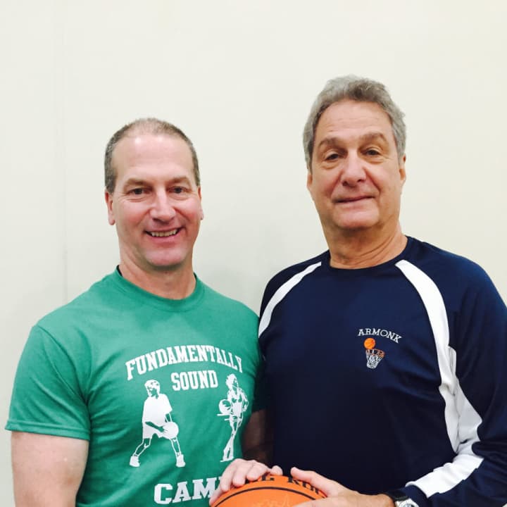 Coach Marty Durkin (left) and Coach Marshall Reiff lead Fundamentally Sound Basketball Camp in Armonk.