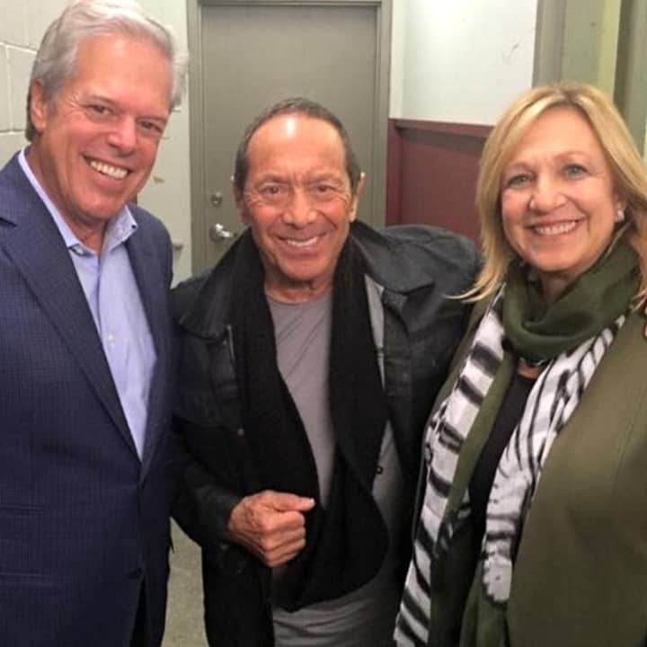 Englewood Mayor Frank Huttle III with singer Paul Anka and wife, NJ Assemblywoman Valerie Vainieri Huttle, after Nov. 6 show at bergenPAC.