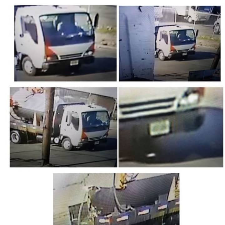 Surveillance camera images of a truck that deposited a miles-long slick of vegetable oil in Newark Oct. 15