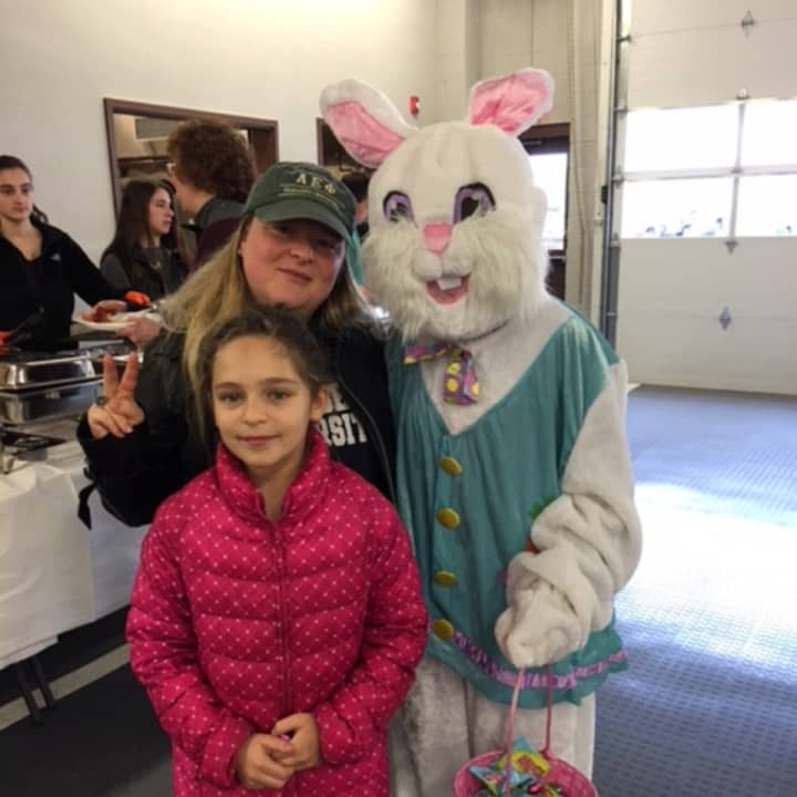 The Easter Bunny with locals at the annual Easter breakfast.