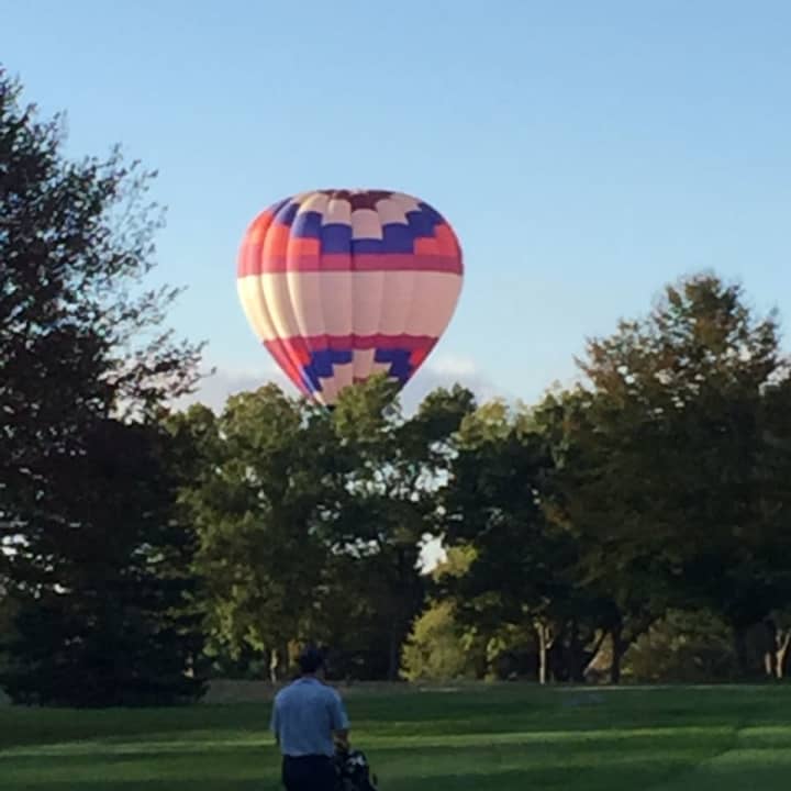The low-flying hot air balloon spotted Saturday near Waccabuc Country Club.