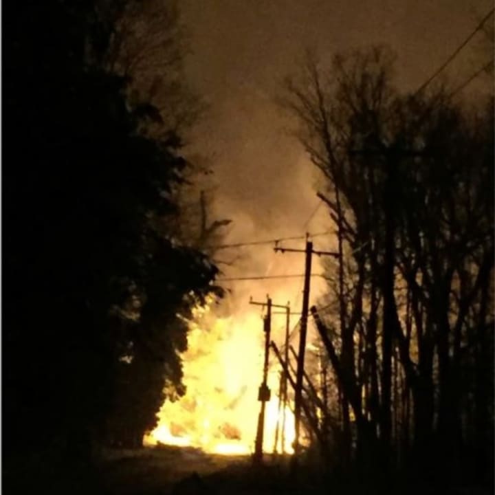 <p>Downed power lines caught fire in New Canaan on Wednesday night.</p>