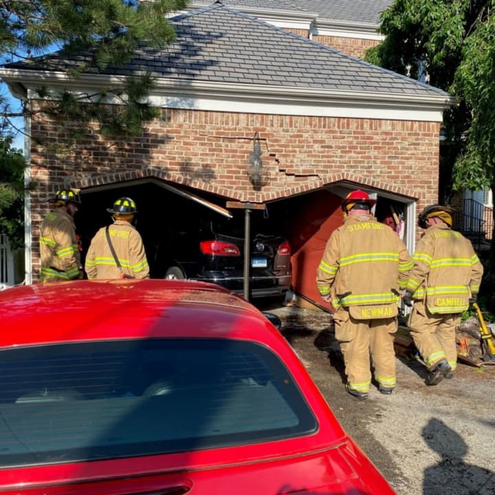 Firefighters responded to a vehicle that had collided into a house on Ocean Drive North in the Shippan neighborhood of Stamford.