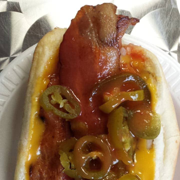 The Heart Stopper at Jersey Johnny&#x27;s is so loaded with bacon, jalapeno peppers and other toppings you can barely see the Thumann&#x27;s weiner underneath.