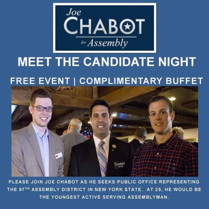 The public is invited to meet Assembly candidate Joe Chabot tonight at the Nyack Pour House.
