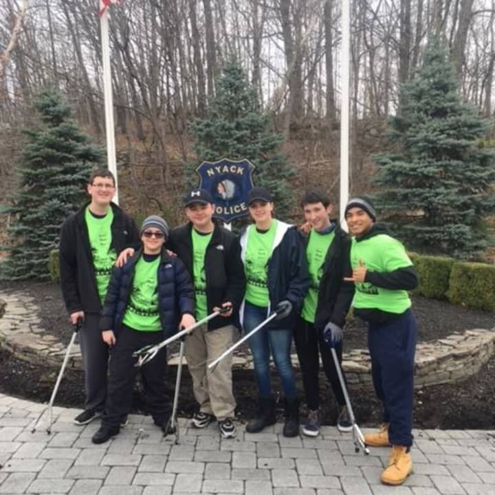 Clarkstown Police Explorers cleaned the Brinks Memorial area for Keep Rockland Beautiful on April 9.
