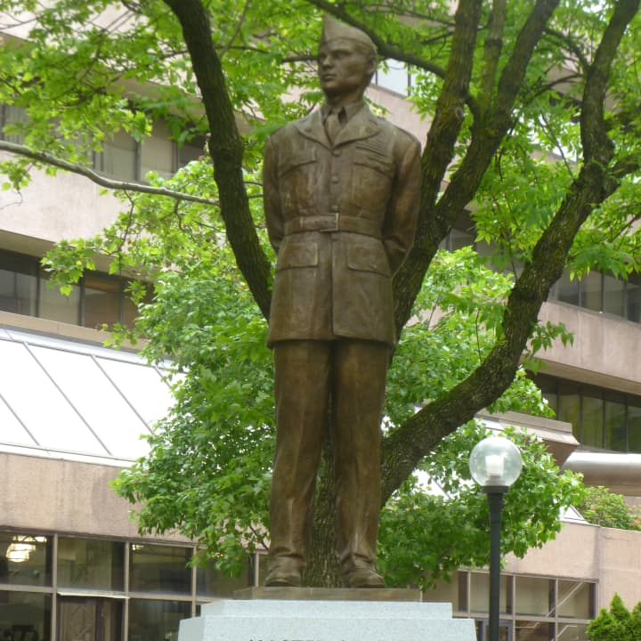 This statue of Sgt. Homer L. Wise, a Stamford resident and World War II Medal of Honor recipient, stands in Veteran&#x27;s Park downtown. 