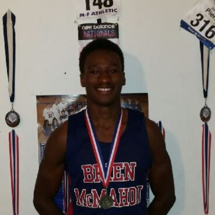 Brien McMahon junior Shnyden Pierre won two events at the league championship meet in May.