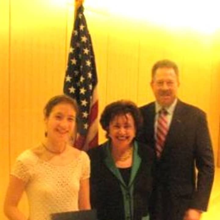 U.S. Military Academy student Lindsay Gabow will attend a military ethics program at Auschwitz. She&#x27;s pictured here in 2012 being honored by Nita Lowey for her acceptance at the military academy.