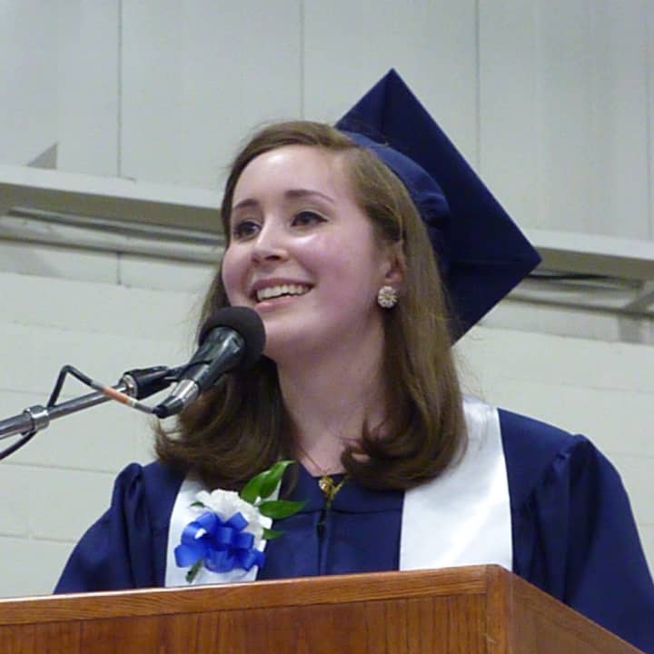 Staples High School Class of 2013 valedictorian Madeline Seidman addresses her classmates Friday during graduation. 