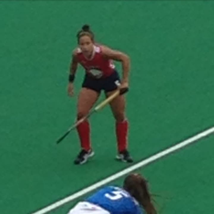 Melissa Gonzalez, top, was a starter for the U.S. Women&#x27;s Field Hockey team at the World League Tournament in London.