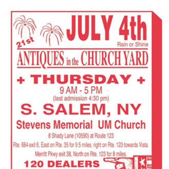 The 21st annual Antiques in the Church Yard takes place on Thursday at South Salem&#x27;s Stevens Memorial United Methodist Church.