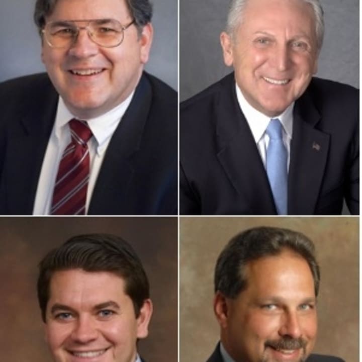 Clockwise, from top left: Matt Miklave, Harry Rilling, Andy Garfunkel and Vinny Mangiacopra all collected enough signatures to be featured on the ballot for Norwalk&#x27;s Democratic mayoral primary.