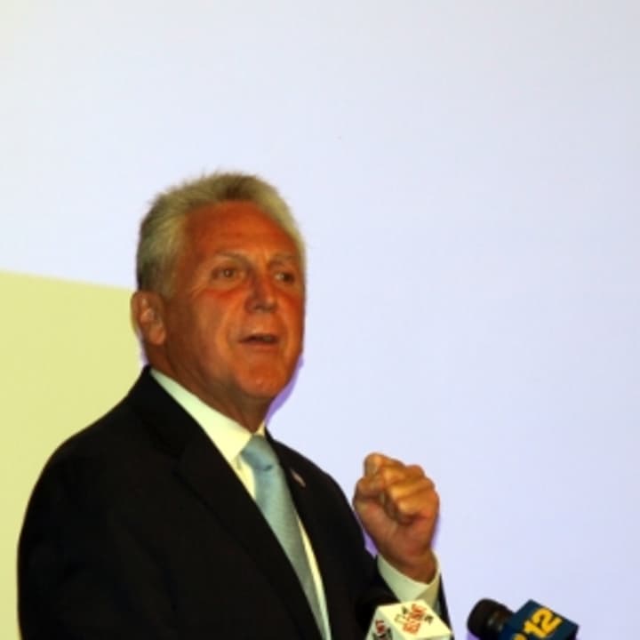 Democratic nominee Harry Rilling speaks to supporters in Norwalk after Tuesday&#x27;s mayoral primary. 