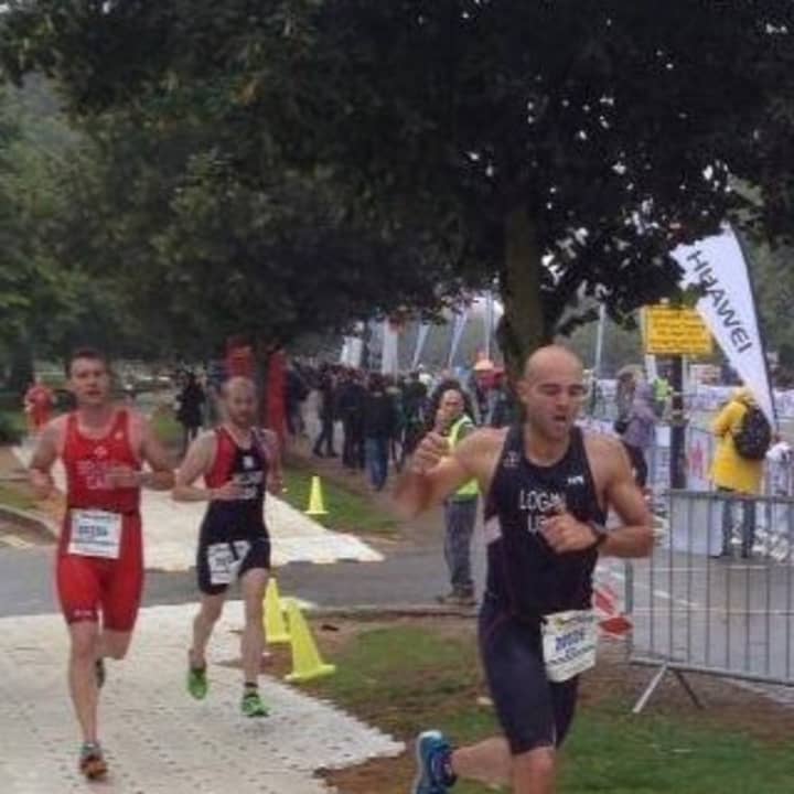 Norwalk&#x27;s Nick Logan competes at the International Triathlon Union Age Group Championships in London.