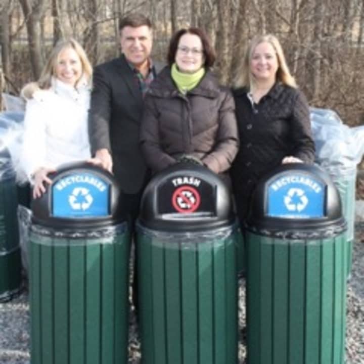 L to R: April Parisi, Joe DiMauro, Deborah Cerar and Diane Didonato-Roth showing off North Castle&#x27;s new recycling bins.