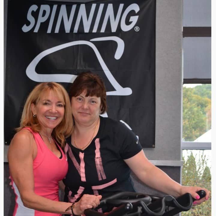 Club Fit member, Rosemarie Vacco and spin instructor, Lori Nigro 