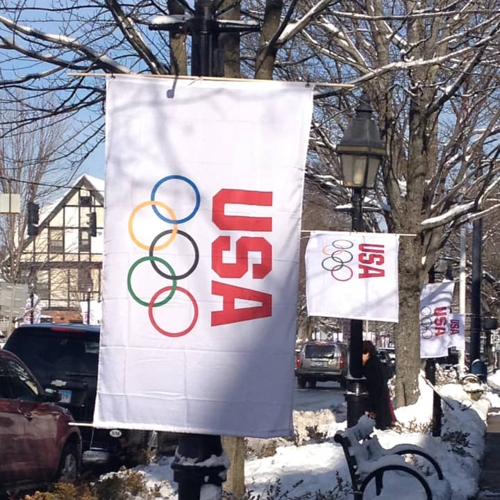 A banner in Ridgefield shows support for the United States teams as they get ready for the Winter Olympics. Ridgefield&#x27;s Tucker West will compete in luge at the Games.