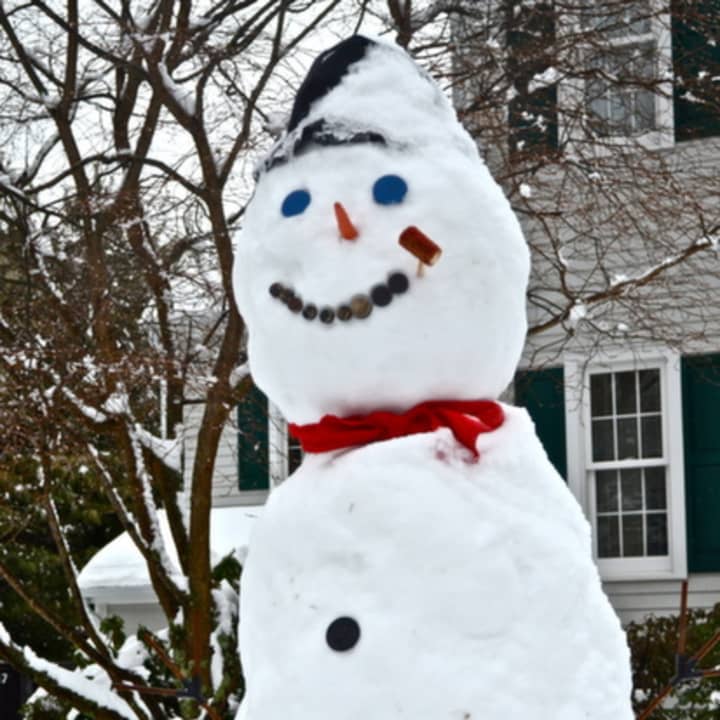 Wednesday morning&#x27;s storm covered Westport with more than enough snow to create this blue-eyed snowman.