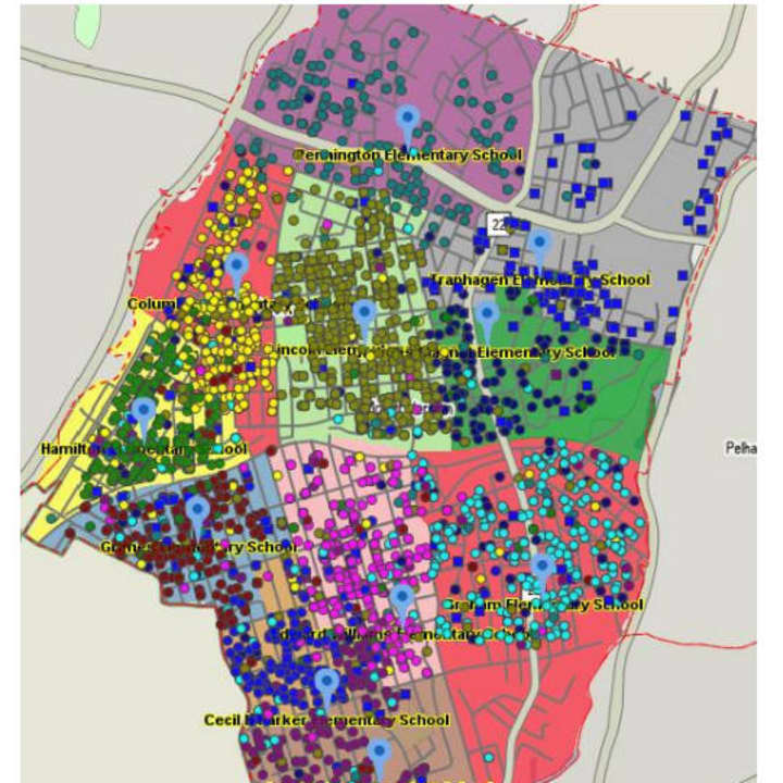 The heat map showing how Mount Vernon schools are over and under utilized.