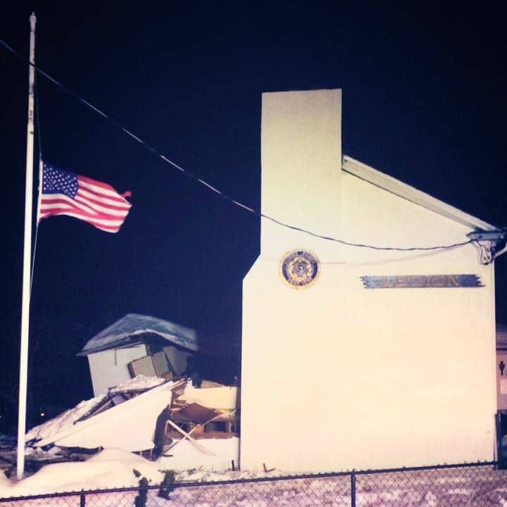 Dobbs Ferry American Legion Post 1048 with its flag at half mast after the building collapsed Friday.