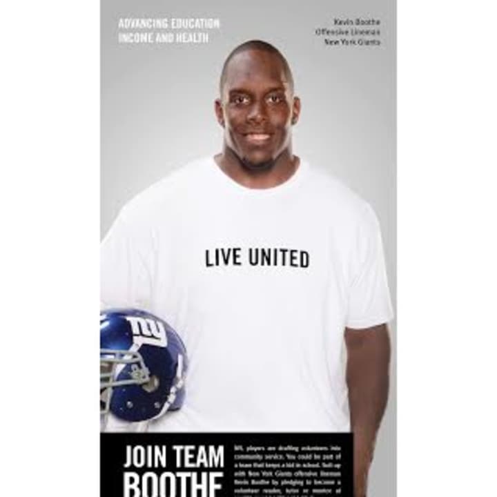 Kevin Boothe of the New York Giants will visit Danbury on Friday, March 21, to help recruit volunteers for the United Way.