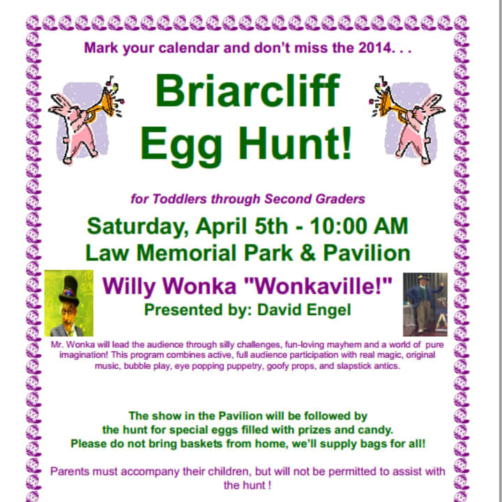 Families are invited to bring children who are toddlers through second grade for the annual Briarcliff Egg Hunt.