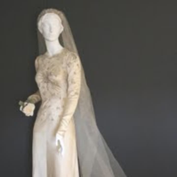 This wedding dress on display at the Darien Historical Society is from 1941.