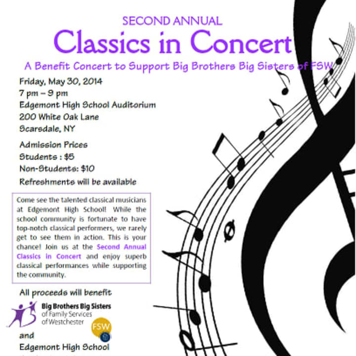 The second annual Classics in Concert will be performed on Friday, May 30, at 7 p.m. at the Edgemont High School auditorium.
