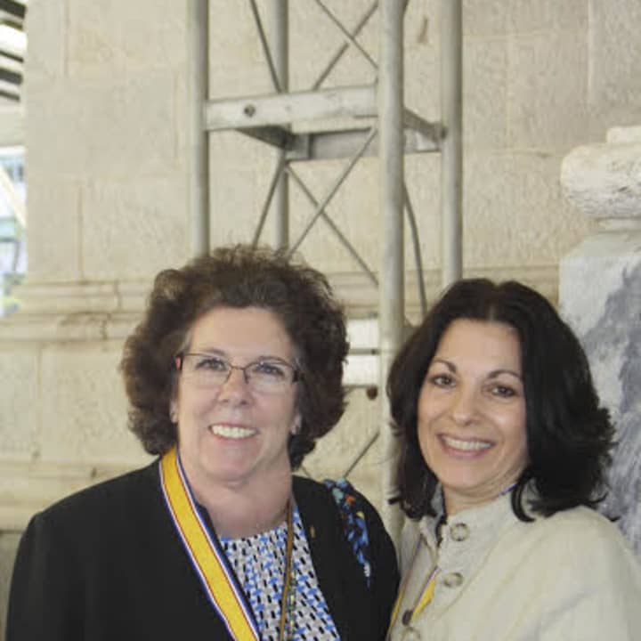 From left, Patricia Maloney and Linda Perrone pictured outside St. Patricks Cathedral with their awards.