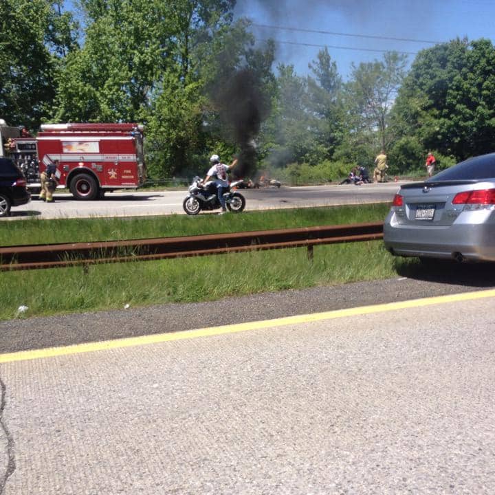 An accident on the southbound Sprain Parkway caused a fire and led to its closure for hours on Sunday.